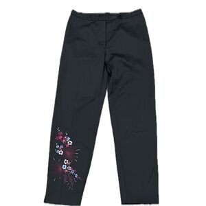 Vintage Express World Y2K 90s Black Satin Floral Embroidered Pants Size 7/8
